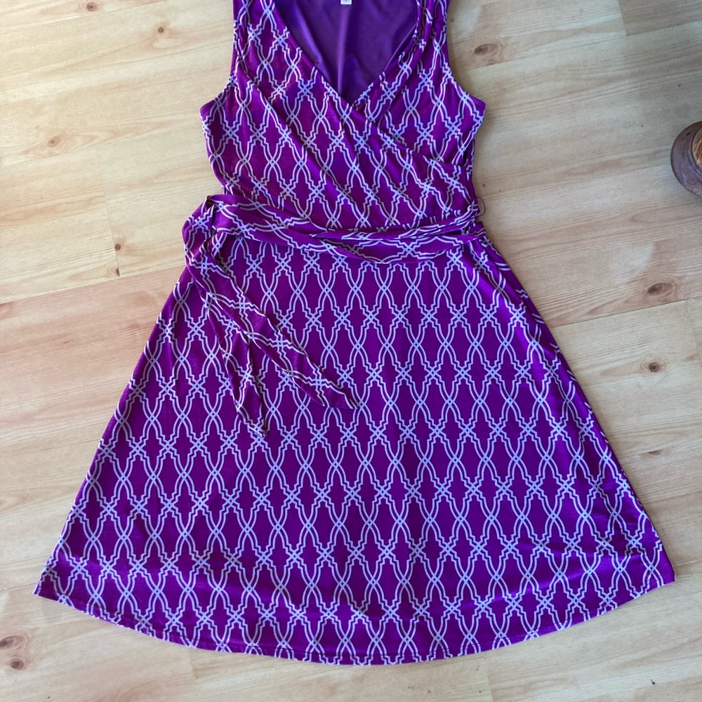 41 Hawthorn Purple Faux Wrap Kassidy Geometric Pattern Dress Large EUC